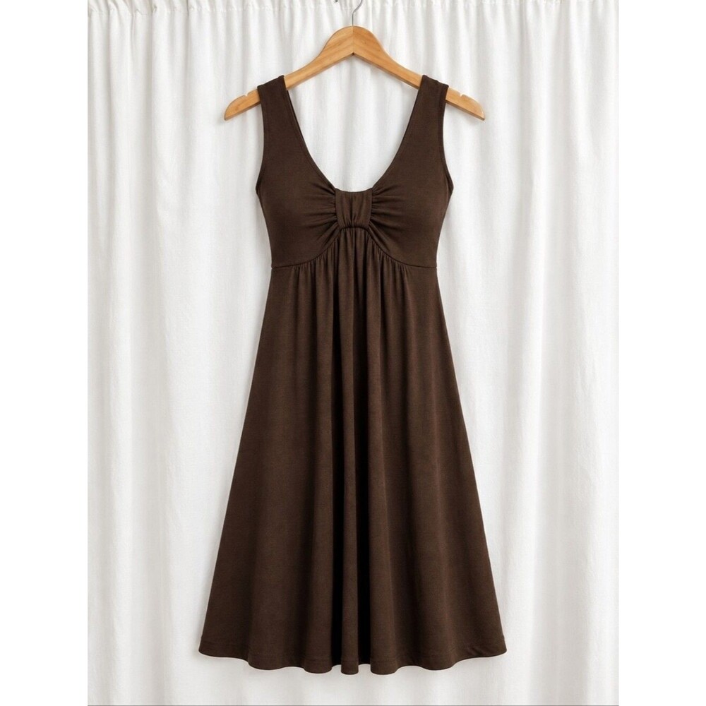 Tommy Bahama Chocolate Brown Knot Bust Scoop Neck Flared Babydoll Tank Dress